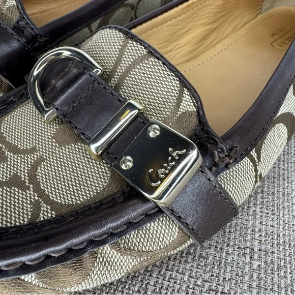 Coach Logo Shoes Flores A2160 loafers brown signature C jacquard size 7.5 - Picture 2 of 7